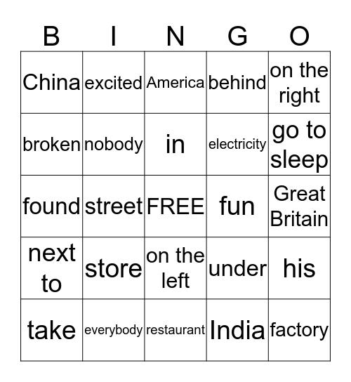 Monsters, Inc. Vocabulary Bingo Card