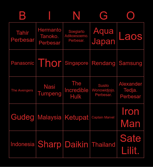 j Bingo Card