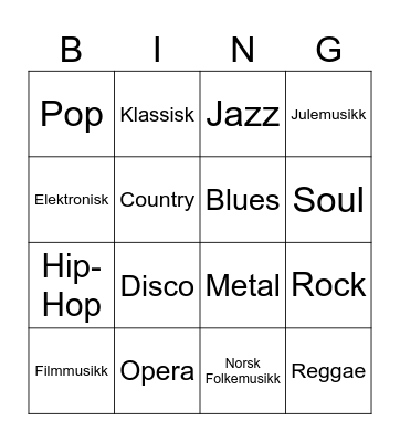 Sjanger Bingo Card