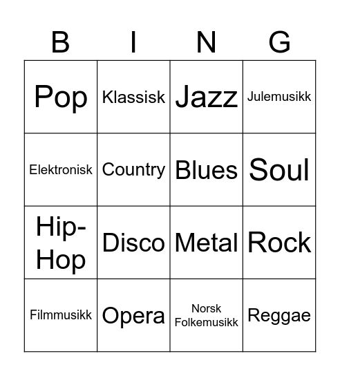 Sjanger Bingo Card