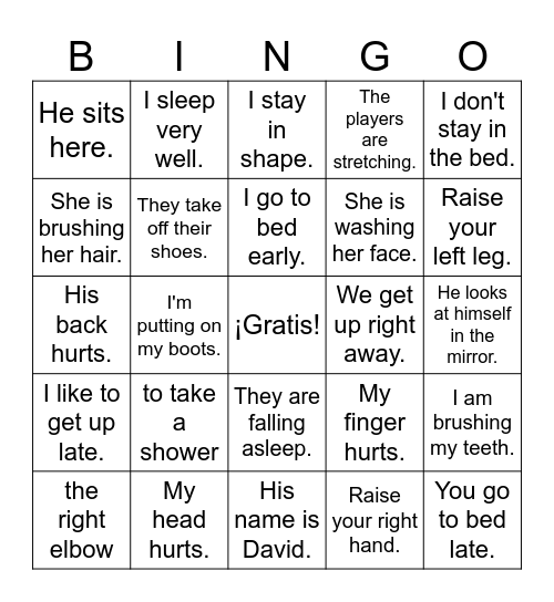 Capítulo 2 Vocabulario 1 Bingo Card