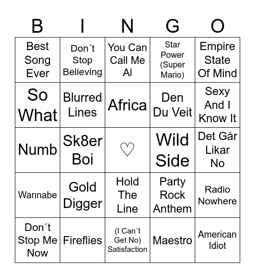 Ola og Emilie´s musikkbingo Card