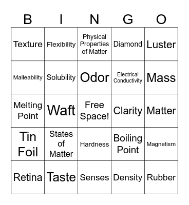 Physical Properties of Matter Bingo Card