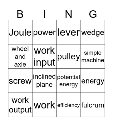 Work and Machines Bingo Card