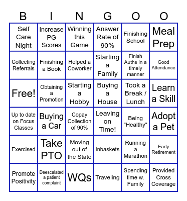Priorities & Goals Bingo Card
