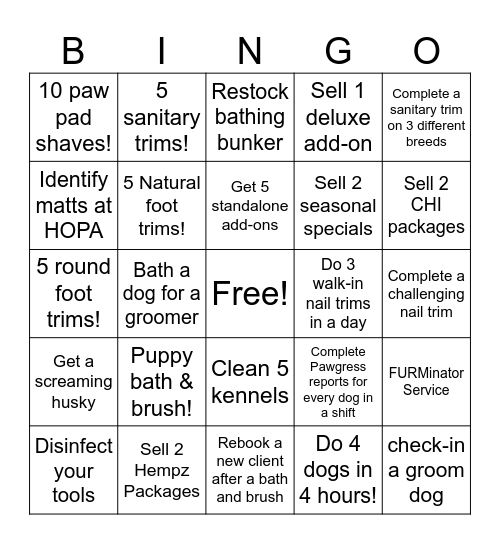 Petsmart Salon Bingo - Bathers Bingo Card