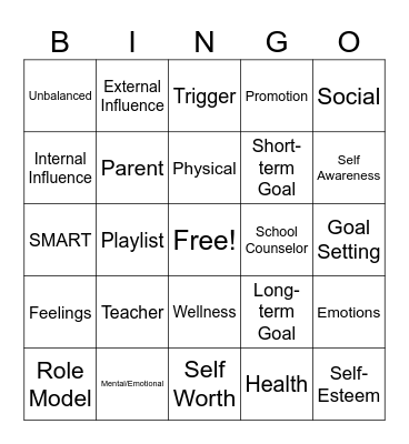 Mental Health Unit Review Bingo Card