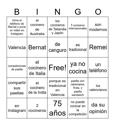 Arroz con cosas 1-10 Bingo Card
