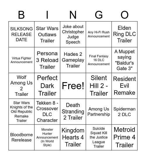 The Game Awards - Announcements Bingo Card