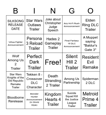 The Game Awards - Announcements Bingo Card