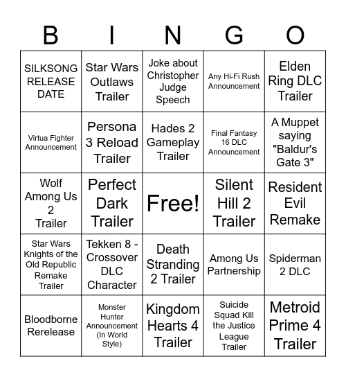 The Game Awards - Announcements Bingo Card