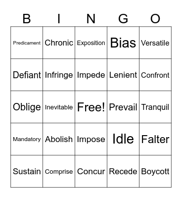 Vocabulary Bingo Card