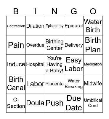 Childbirth Bingo! Bingo Card
