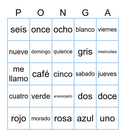 Español Ponga Bingo Card