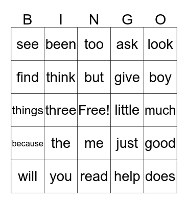 Sight Word Bingo! Bingo Card