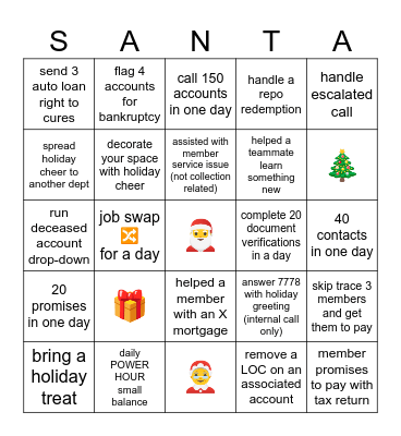 SANTA BINGO Card