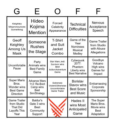 The Game Awards 2023 Bingo Card