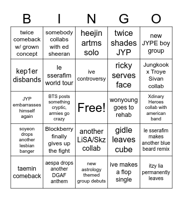 2024 KPop Predictions Bingo Card