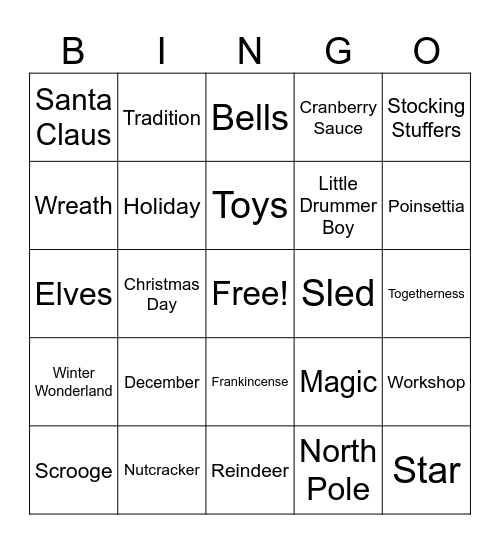 2023 Christmas Bingo Card