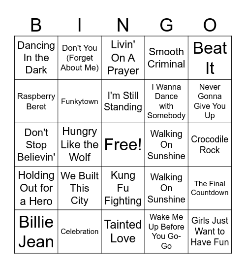 80's Throwbacks Bingo Card