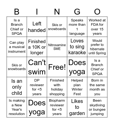 ONDP Winter Fest Bingo Card