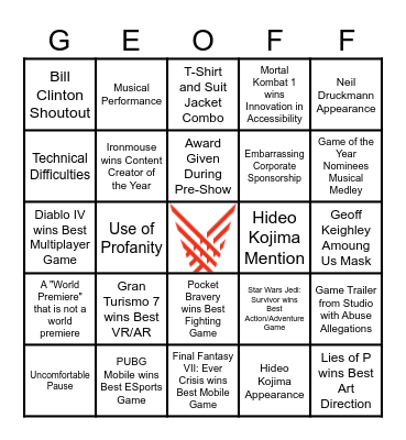 The Game Awards 2023 Bingo Card