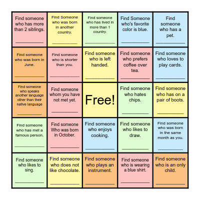 Find Someone Who... Bingo Card