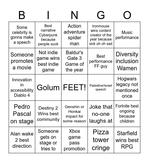 Game Awards Bingo Bongo Bingo Card