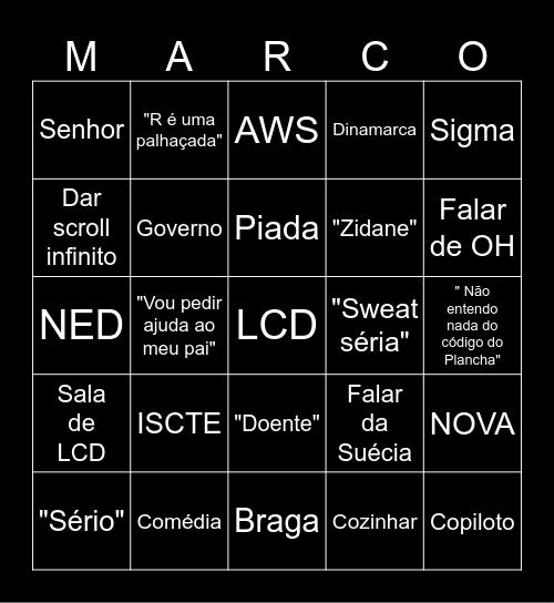 Marco Bingo Diário Bingo Card
