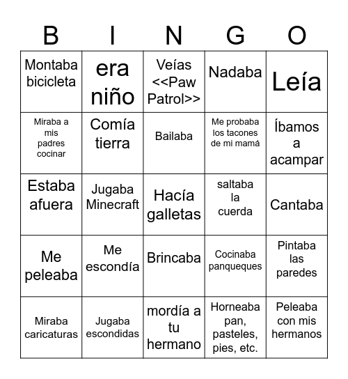El Imperfecto Bingo Card