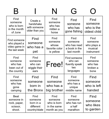 Intergen Bingo Card