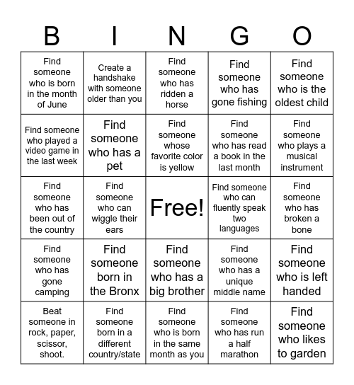 Intergen Bingo Card