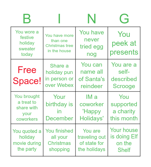 PBM+ PP&I All Staff Holiday Bingo! Bingo Card