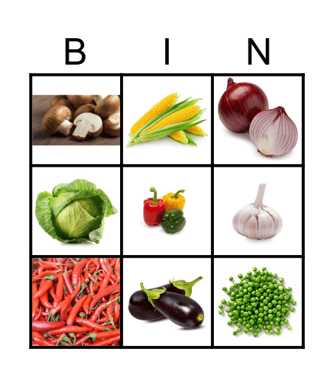 Vegetables Bingo Card