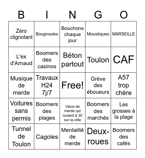 Les FDP du PACA Bingo Card