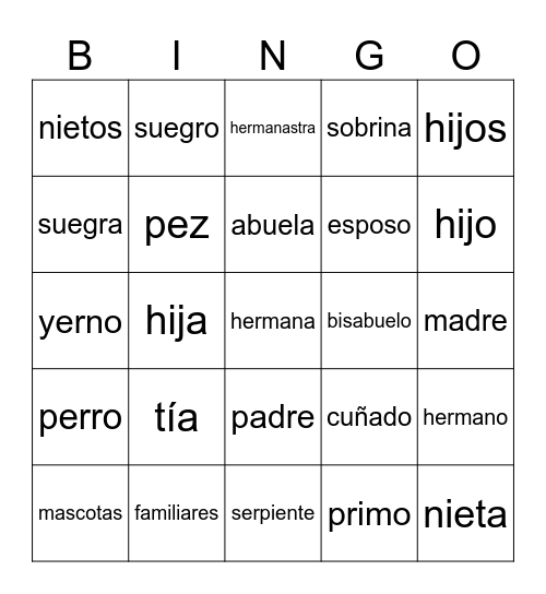 La familia Bingo Card