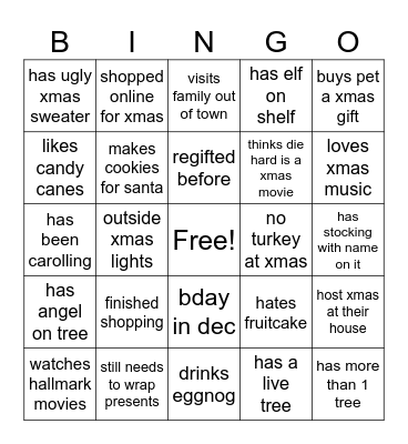 STRHS Xmas bingo Card