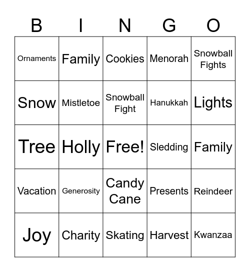 Holiday Bingo Card