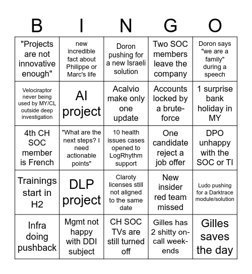 SOC bingo 2024 Bingo Card