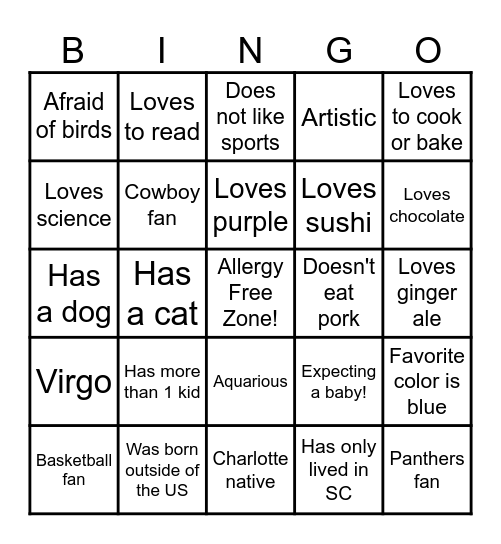 Allergy Teammate Bingo Card