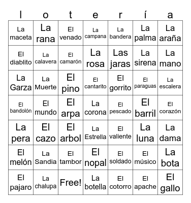 Lotería Bingo Card