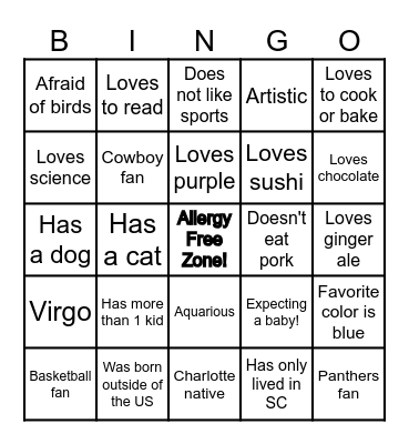 Allergy Teammate Bingo Card