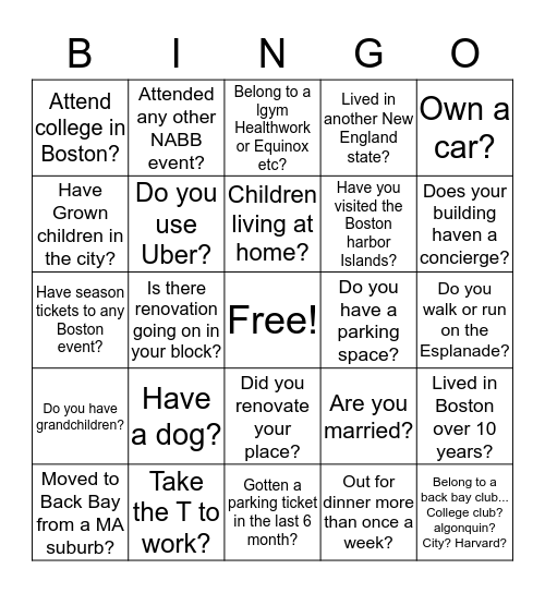 Back Bay Bingo Card