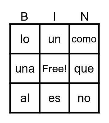 3rd Palabras frecuentes Bingo Card
