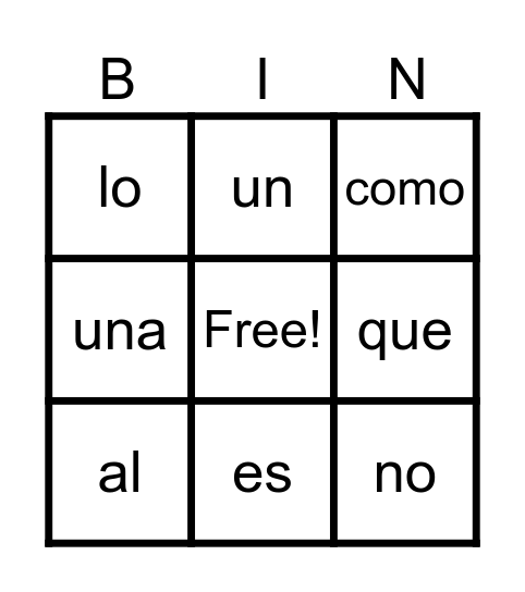 3rd Palabras frecuentes Bingo Card