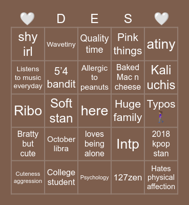 Desire’s BINGO card Bingo Card