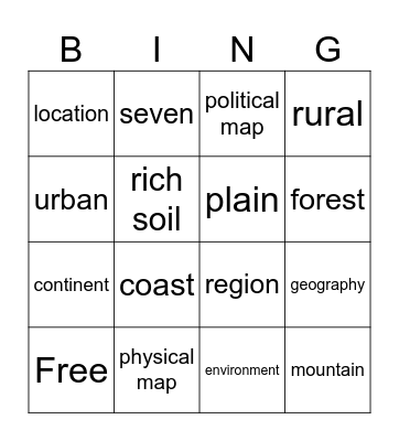 Chapter 2 Geography Bingo Card