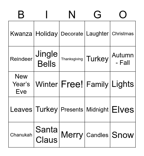 Holiday Season  Bingo Card