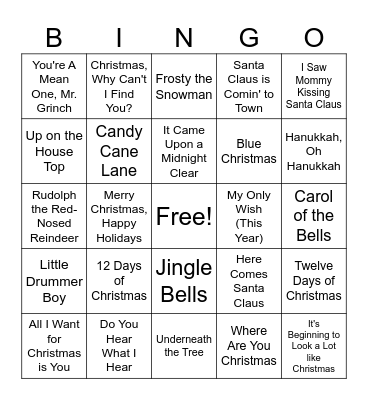 Holiday Music Bingo Card