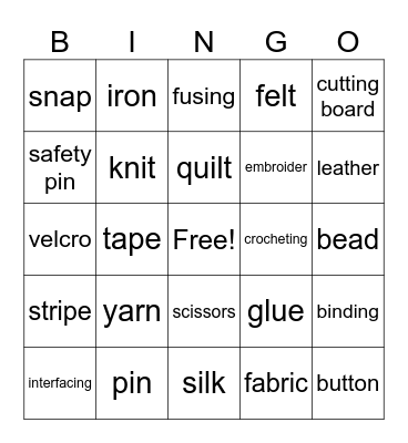 Sewing Party Bingo Card